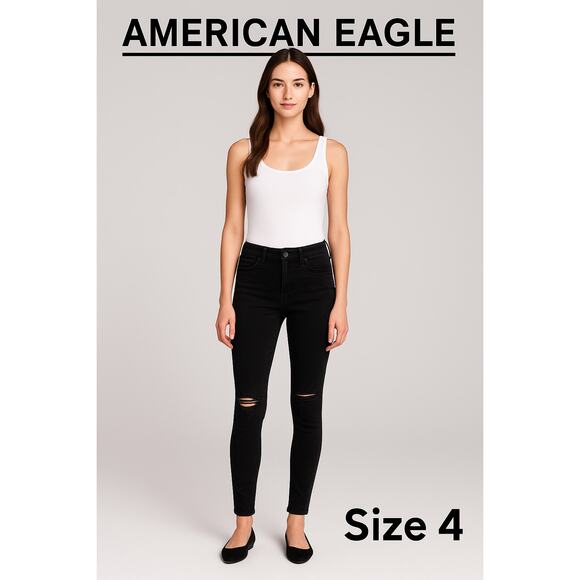 American Eagle Black Next Level Stretch Jeans – Size 4 - Picture 1 of 9